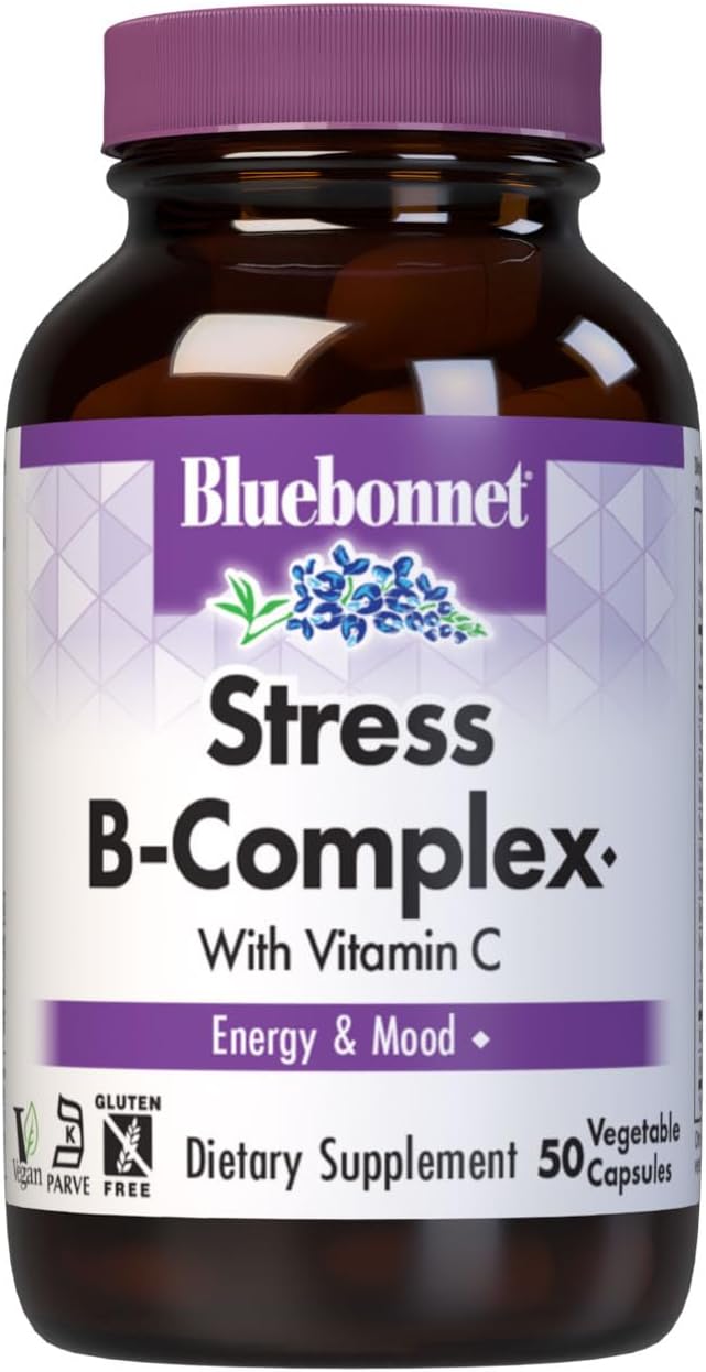 BlueBonnet Stress Vitamin B Complex - Complejo de Vitaminas B con Vitamina C - 50 Cápsulas Vegetales