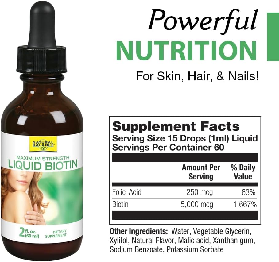 Natural Balance Biotin Liquid 5000mcg – Apoyo para Cabello, Piel y Uñas (60 ml)