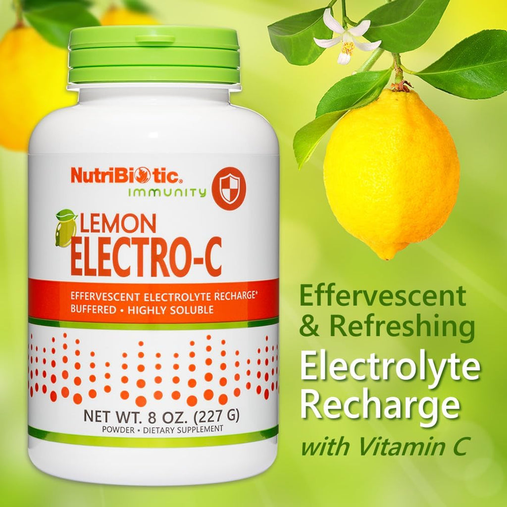 NutriBiotic Electro-C, Vitamina C y Electrolitos en Polvo, Sabor Limón, 227 g