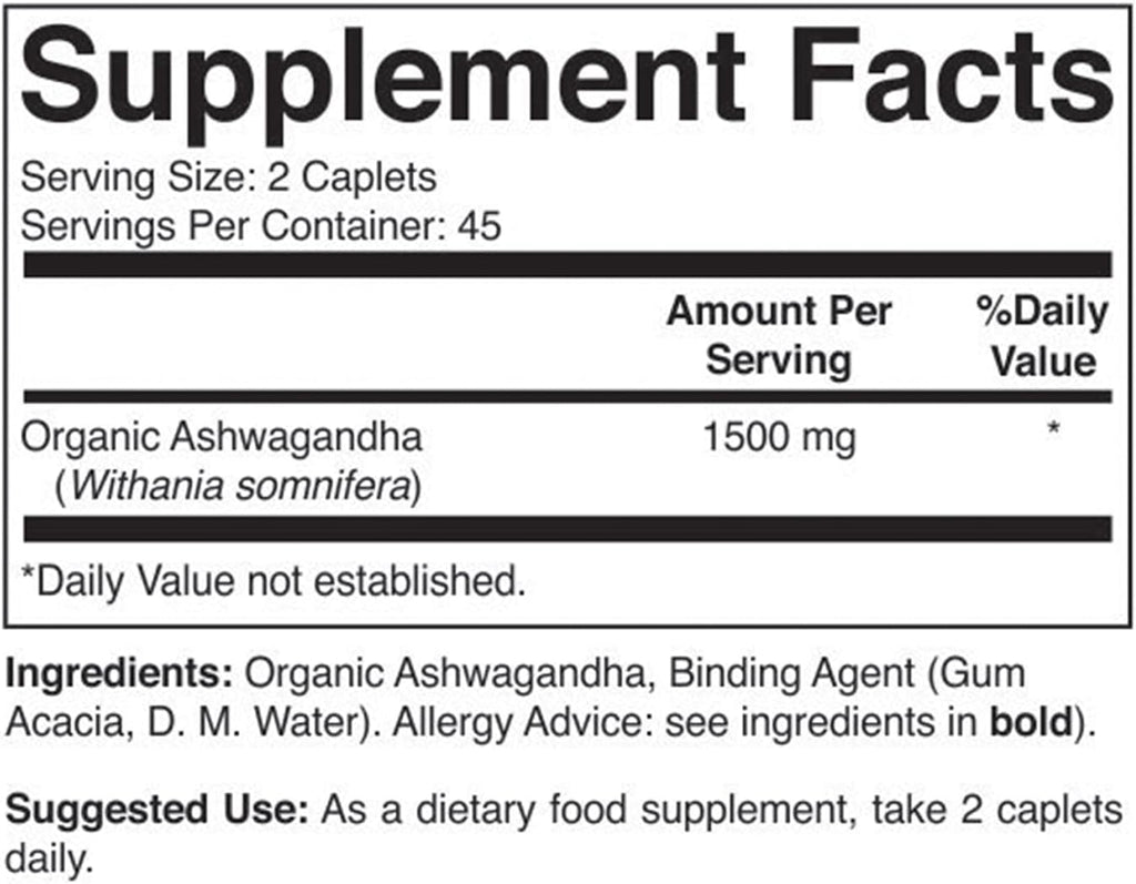 Organic Ashwagandha 1500mg - 90 Comprimidos Vegetarianos
