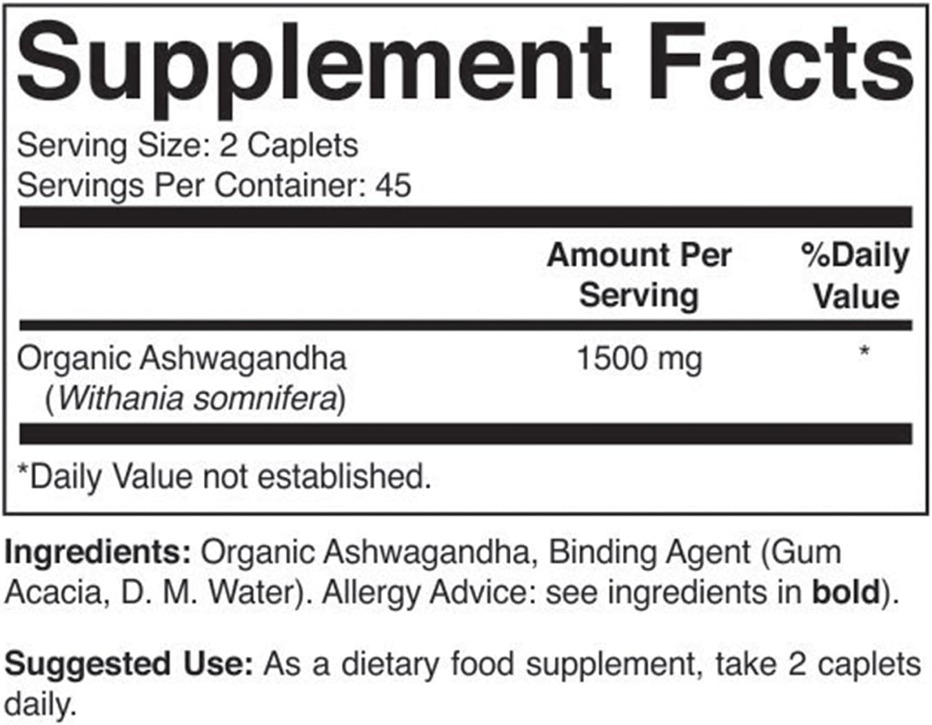 Organic Ashwagandha 1500mg - 90 Comprimidos Vegetarianos