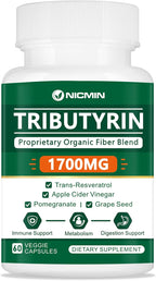 NICMIN Tributirina 1700mg - Suplemento de Butirato para la Salud Intestinal (60 Cápsulas)