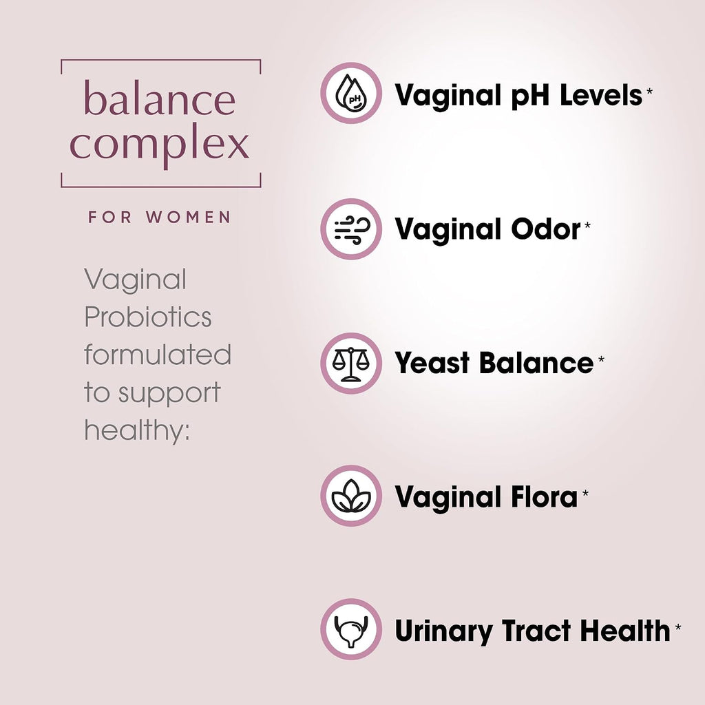 Balance Complex 17-en-1 Salud Vaginal Probióticos 100 mil millones con Arándano Rojo y D-Manosa, 60 Cápsulas