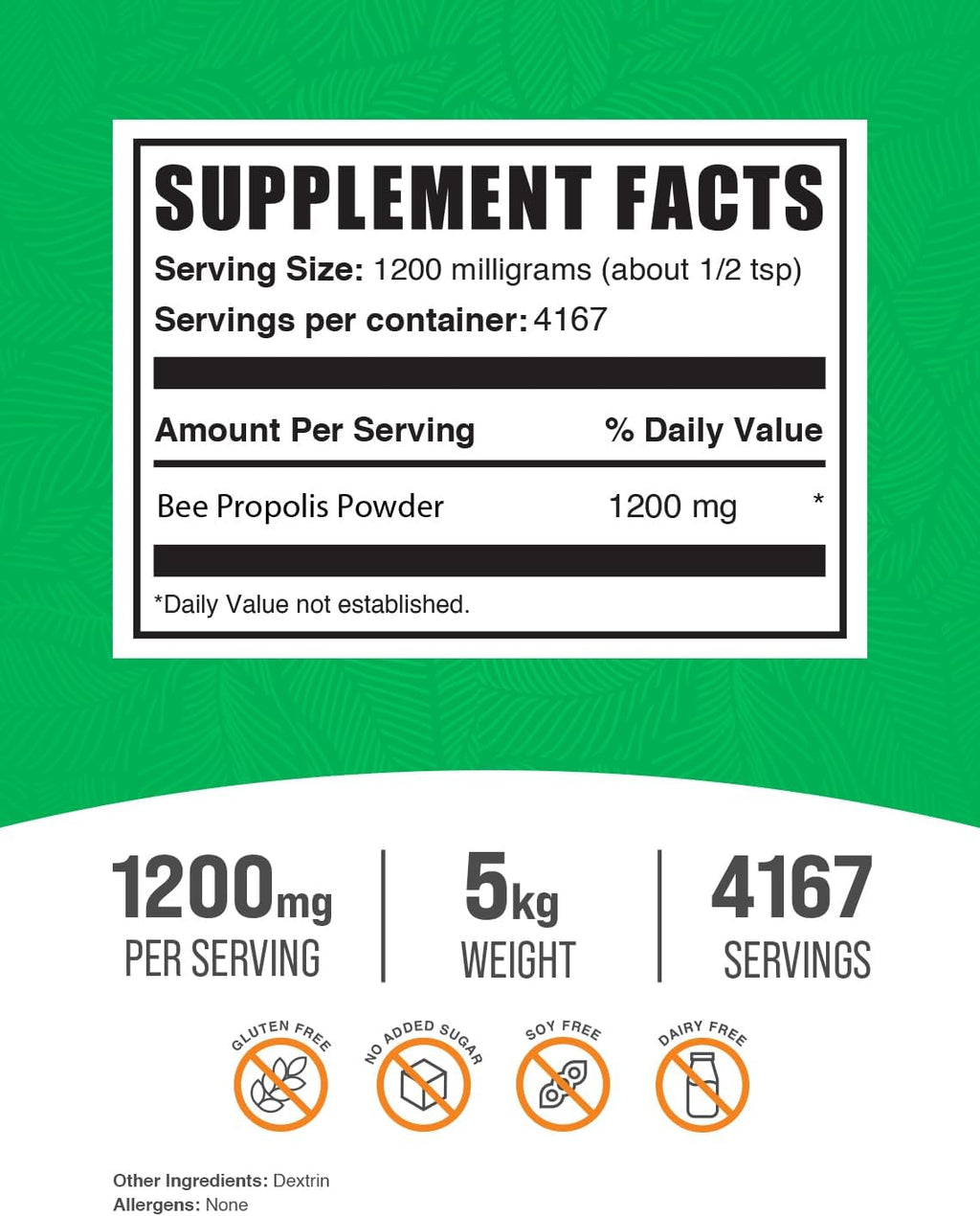 BulkSupplements Polvo de Propóleo de Abeja - Suplemento Natural, 1 kg (Paquete de 5)