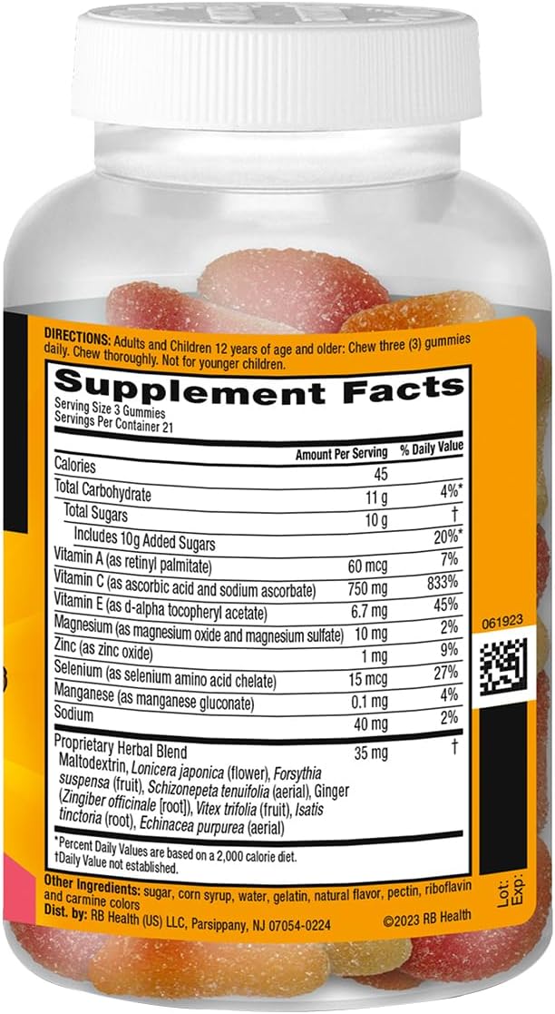 Airborne 750 mg Vitamina C Gominolas para Adultos, Sabor Frutas Variadas, Sin Gluten, 63 Gominolas (Paquete de 3)