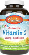 Carlson Kids Vitamin C Chewable, 250 mg, Tangerine Flavor, 120 Vegetarian Tablets