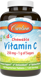 Carlson Kids Vitamin C Chewable, 250 mg, Tangerine Flavor, 120 Vegetarian Tablets