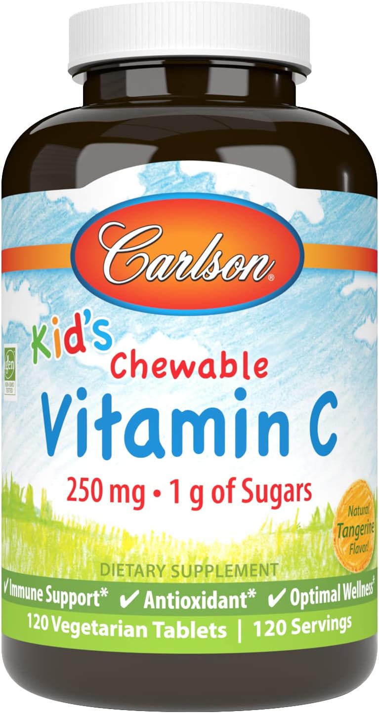 Carlson Kids Vitamin C Chewable, 250 mg, Tangerine Flavor, 120 Vegetarian Tablets