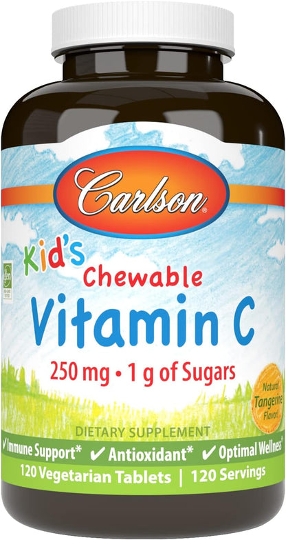 Carlson Vitamina C Masticable para Niños, 250 mg, Sabor Mandarina, 120 Comprimidos Vegetarianos – Image 1