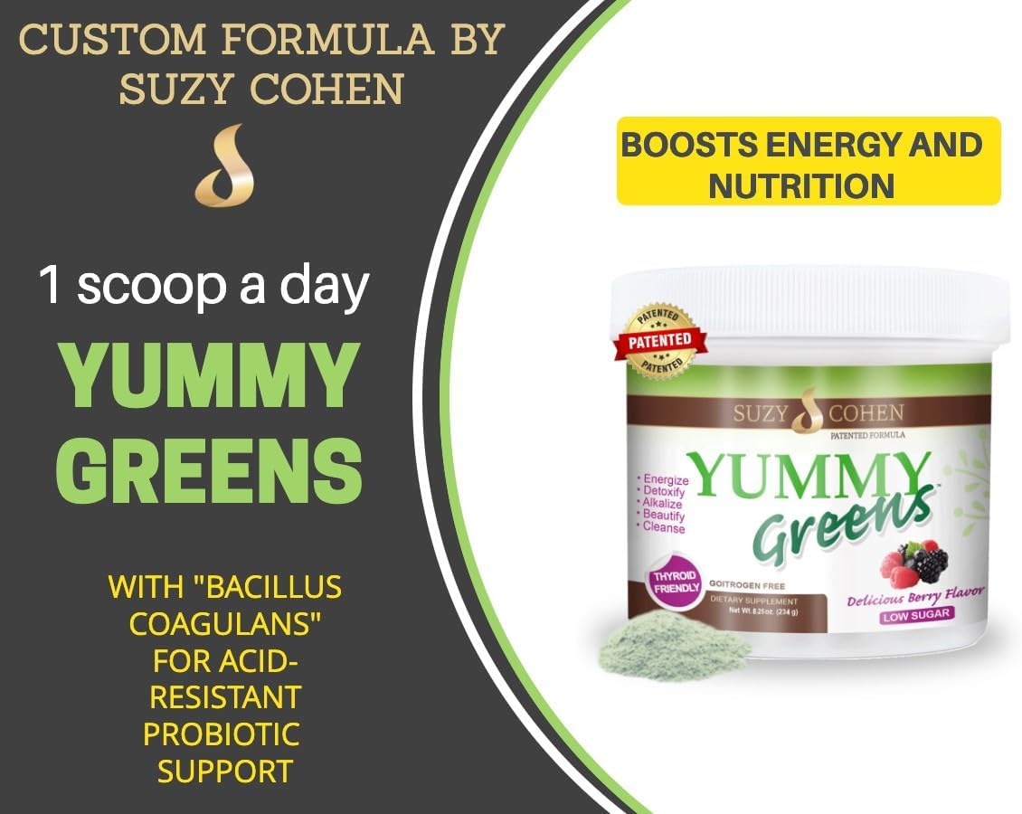 Yummy Greens Drink Mix - Mezcla de Verduras, Algas, Frutas y Probiótico