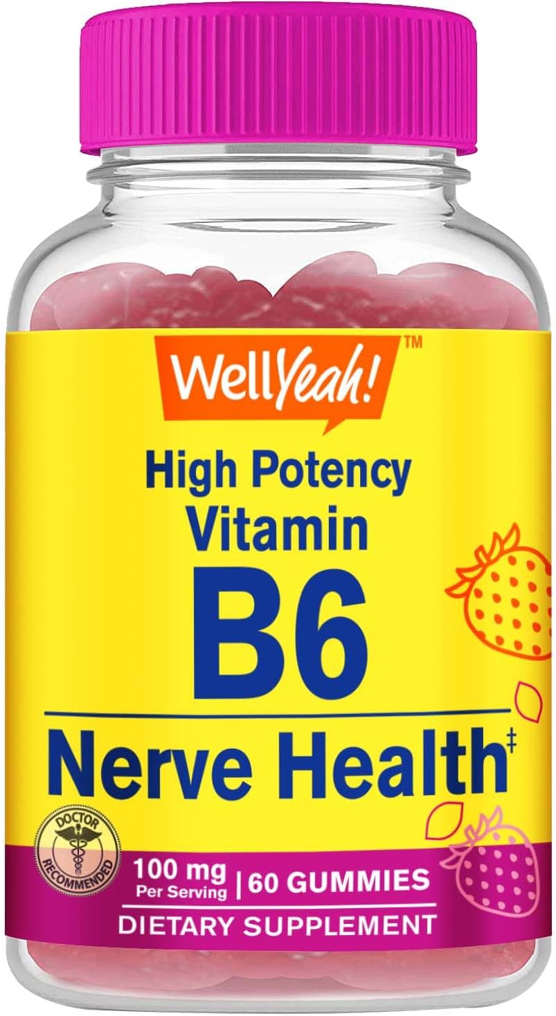 WellYeah Vitamina B6 Gominolas de Alta Potencia – 100 mg por ración – Vegano, Sin Gluten – 60 Gominolas