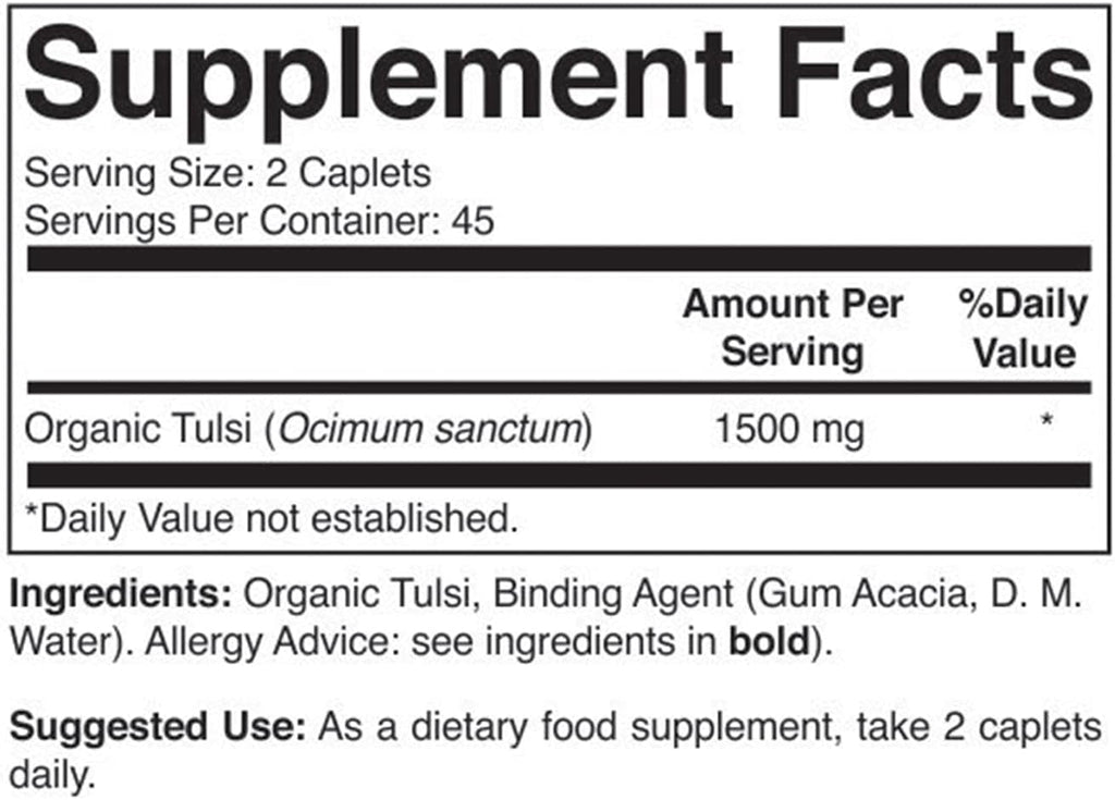 Organic Tulsi (Holy Basil) 1500mg, 90 Vegetarian Tablets