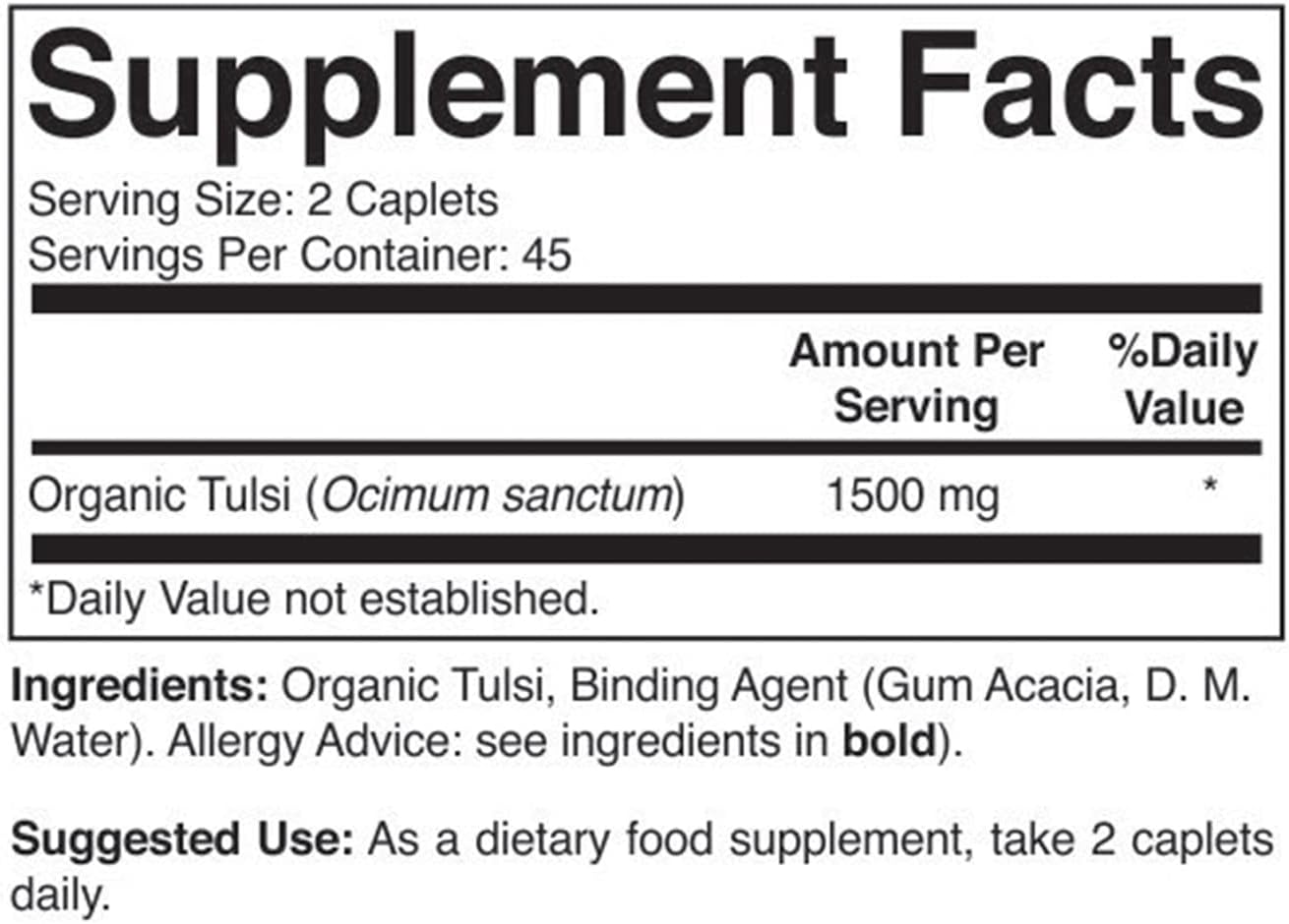Organic Tulsi (Holy Basil) 1500mg, 90 Vegetarian Tablets