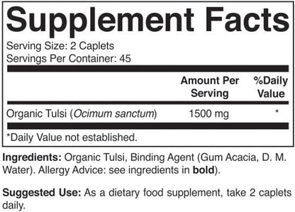 Organic Tulsi (Holy Basil) 1500mg, 90 Vegetarian Tablets – Image 3
