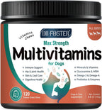 Multivitamínico para perros con glucosamina, omega 3, minerales, probióticos y enzimas - 120 masticables sabor pollo