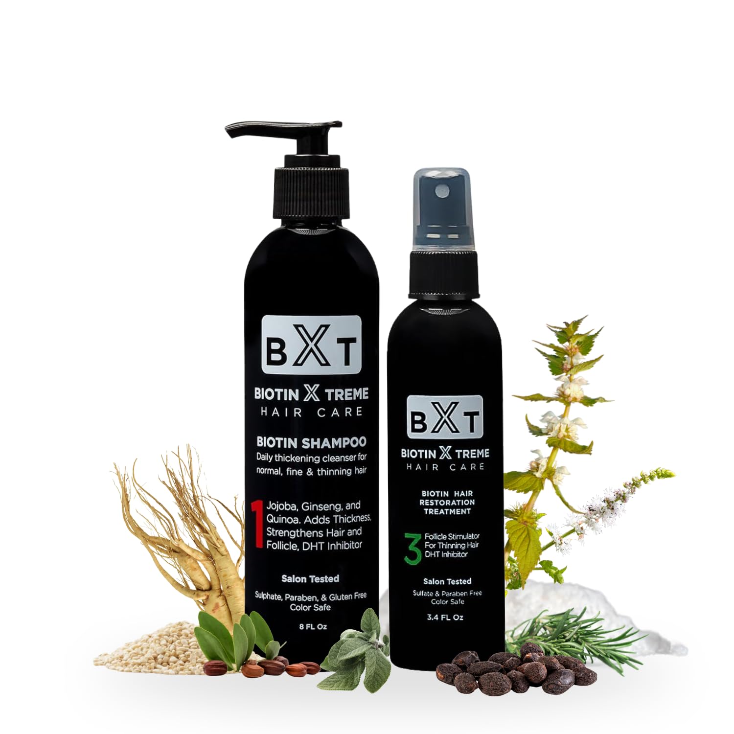 Biotin X Treme Pack de Crecimiento Capilar: Champú Natural (240 ml) y Spray Restaurador – Bloqueador de DHT, Estimulador de Folículos, Sin Sulfatos, Sin Parabenos