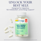 SOLARAY Lipotropic 1000 Plus – Apoyo Digestivo, Energía y Metabolismo de Grasas, con Betaina HCl y Vitamina B-6, 180 Cápsulas
