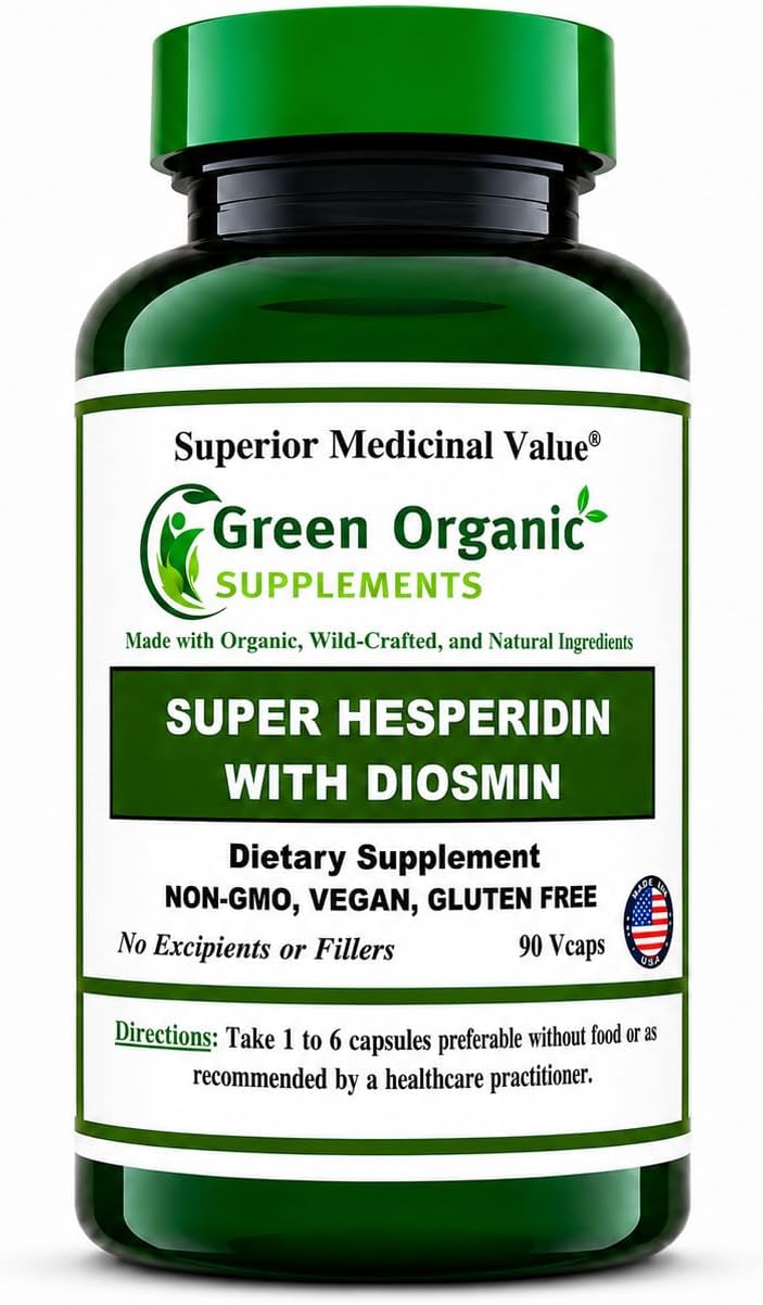 Green Organic Supplements Super Hesperidin con Diosmin y Naringin, Hecho a Mano, Sin OGM, Vegano y Sin Gluten