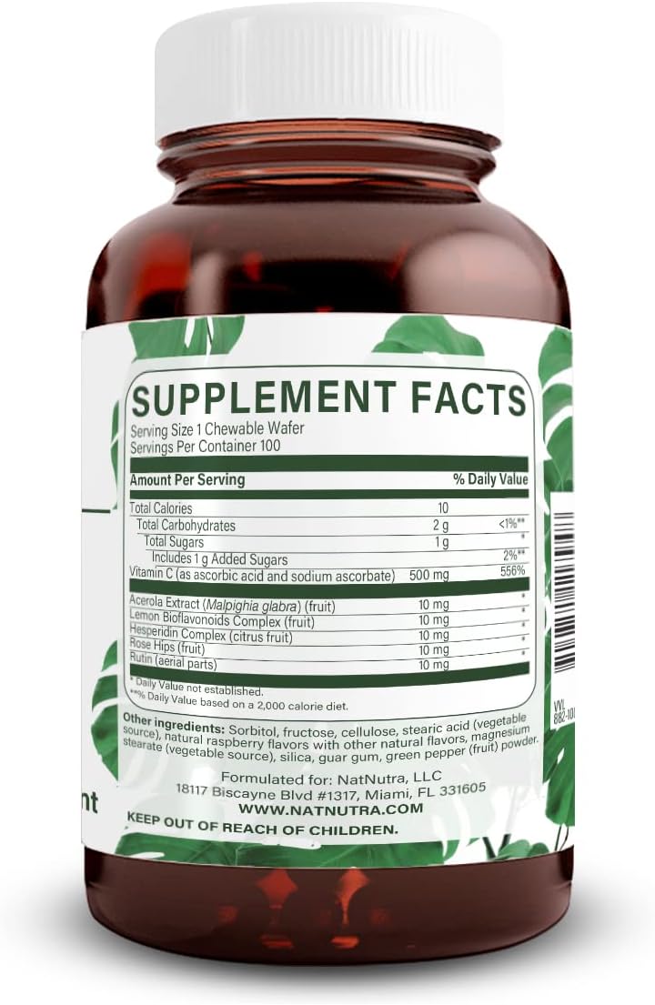Natural Nutra Vitamina C 500 mg | Obleas Masticables Veganas | 100 Unidades