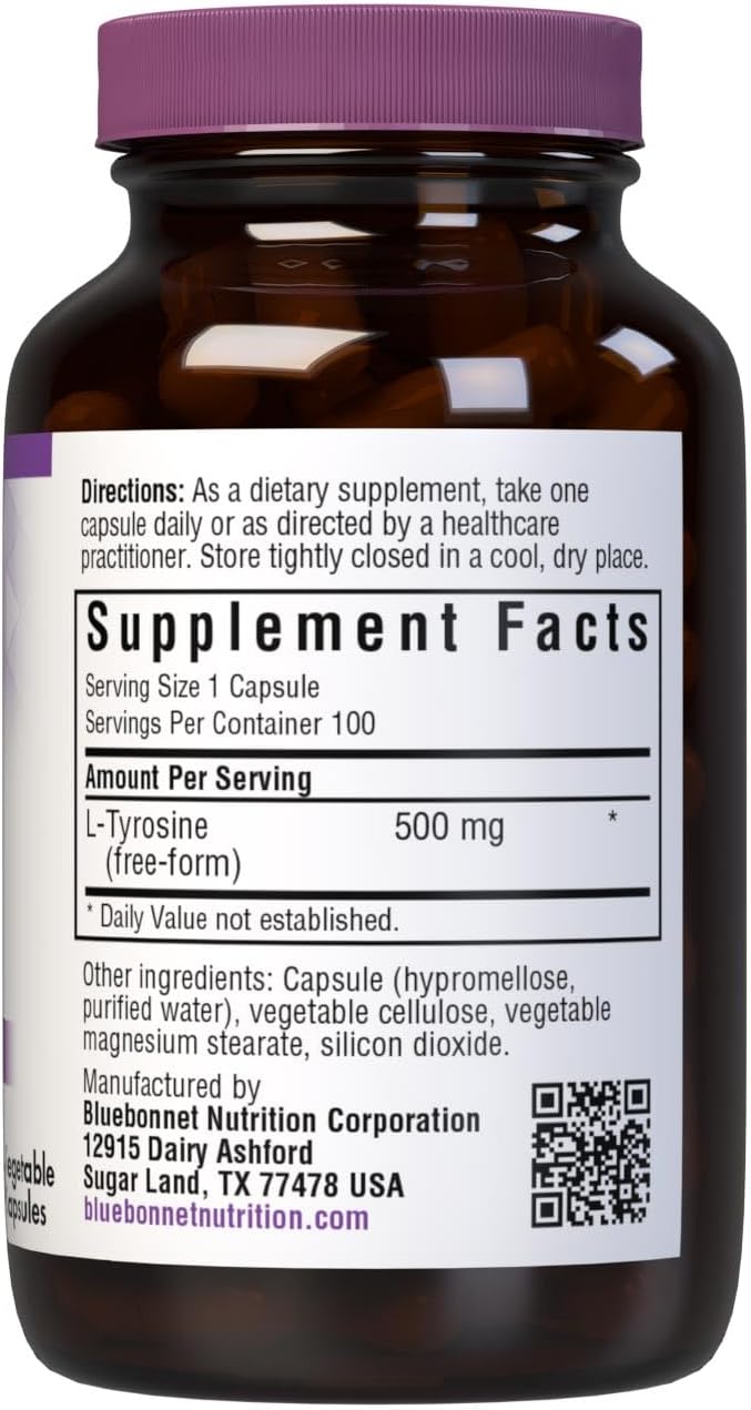 Bluebonnet L-Tirosina 500 mg, 100 Cápsulas Vegetales