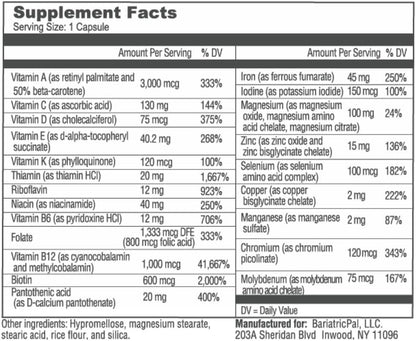 BariatricPal Multivitamin ONE - – Ácido fólico (vitamina B9): Contribuye a la síntesis normal de aminoácidos y a – Image 9