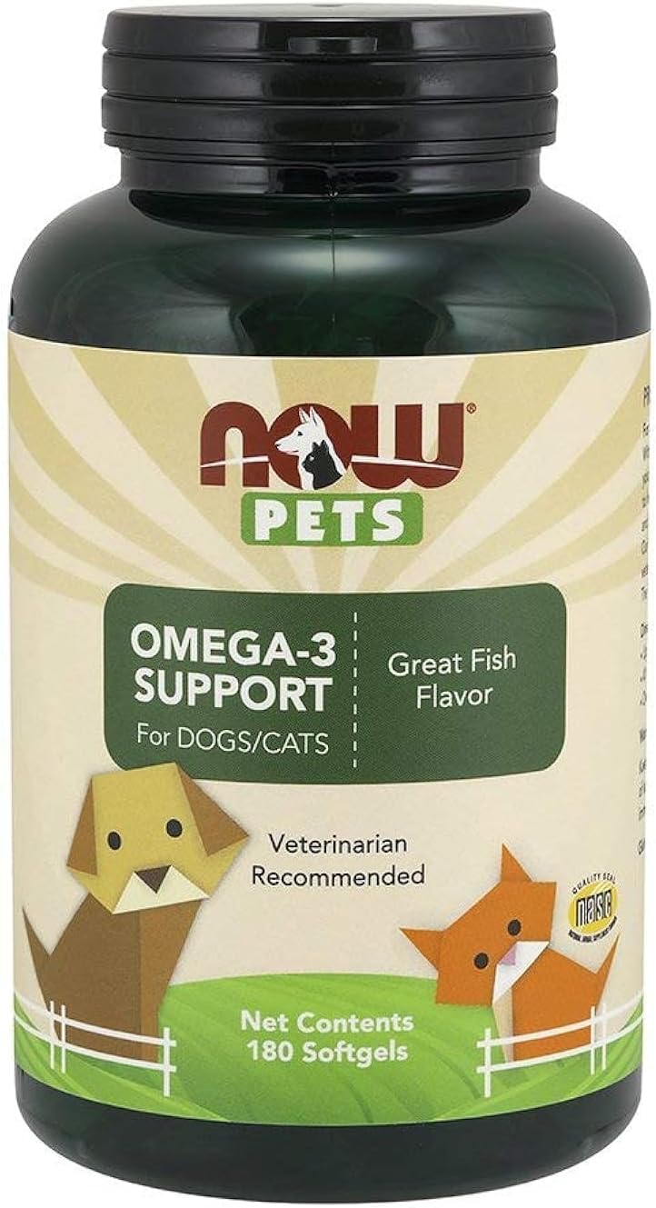 NOW Foods Pet Health Omega 3 Supplement, Formulated for Cats & Dogs, NASC Certified, 180 Softgels (2 Pack)