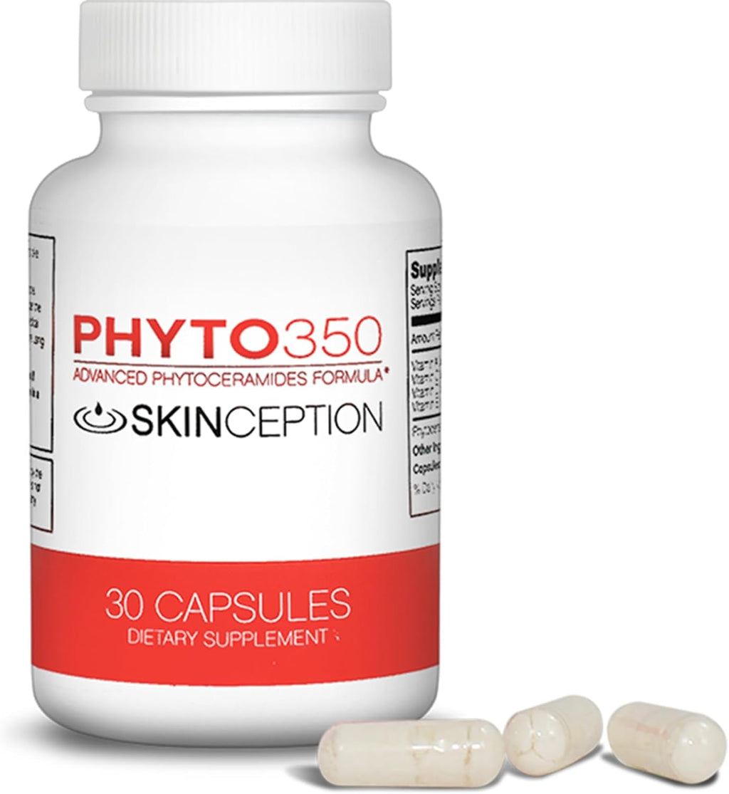 Skinception Phyto350 Fórmula Avanzada de Fitoceramidas - 30 Cápsulas Suplemento de Ceramidas Vegetales para la Hidratación, Elasticidad y Apoyo al Envejecimiento Saludable de la Piel (Suministro de 1 mes)