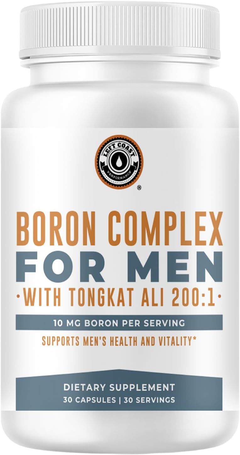 Left Coast Performance Boro con Tongkat Ali, Vitamina D3 y Zinc Picolinato - 10mg Boro, 30mg Zinc - 30 Cápsulas