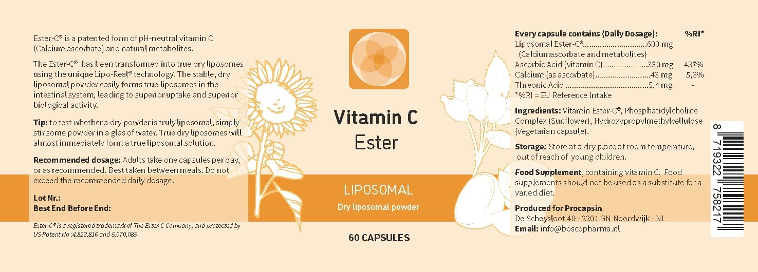 Procapsin Liposomal Ester C – Vitamina C Ester en Forma Liposomal (60 Cápsulas)