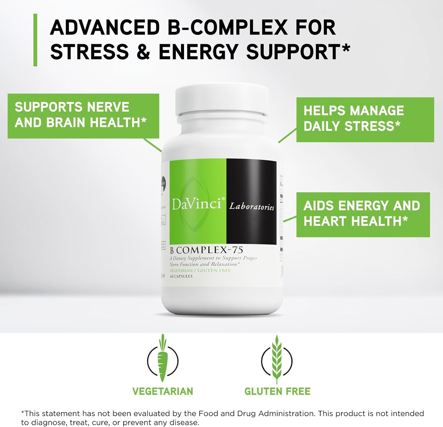 DAVINCI Labs B Complex-75 - B Complex with 11 Vitamins, 60 Capsules