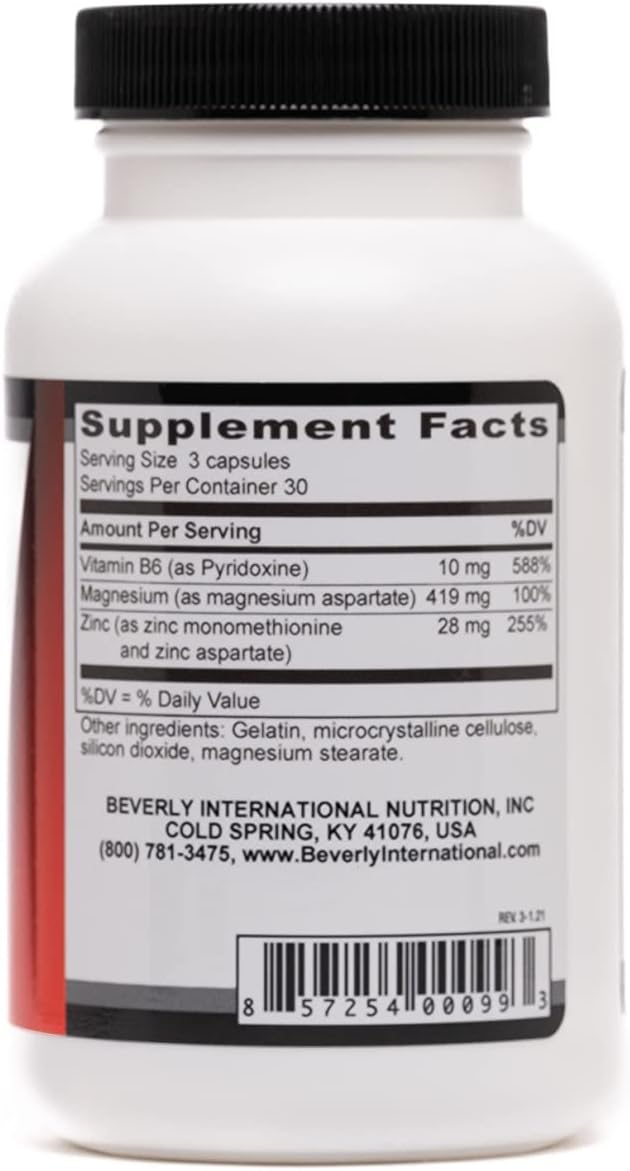 Beverly International ZMA 2000 - 90 Cápsulas - Zinc, Magnesio Aspartato y Vitamina B6