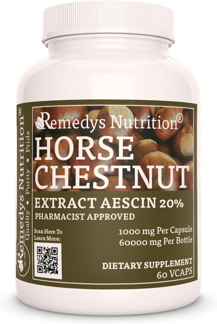 Extracto de Castaño de Indias con Aescin 20% - 1000mg, 60 Cápsulas Veganas