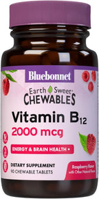 BlueBonnet Nutrition Earth Sweet Vitamina B12 5000 mcg Comprimidos Masticables, Sabor Frambuesa, 60 Comprimidos