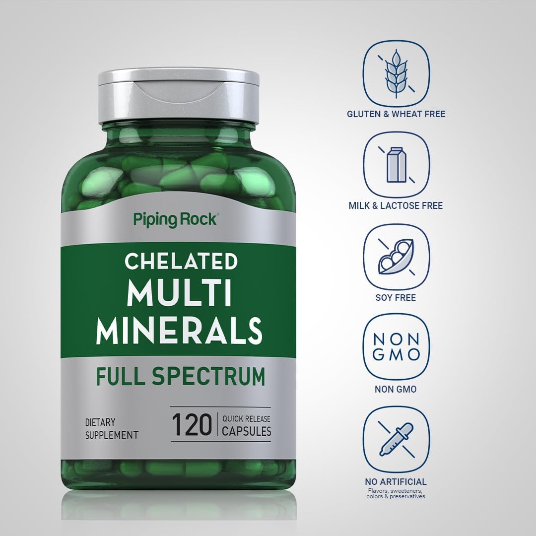 Piping Rock Complejo Mineral Quelado | 120 Cápsulas | Para Hombres y Mujeres | Sin Hierro | No-GMO, Sin Gluten