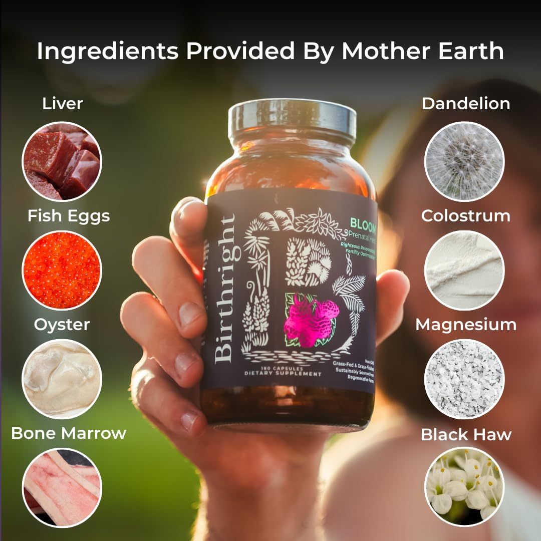 Birthright Bloom Suplemento Prenatal – Alimento Integral de Origen Animal con Hígado, Huevas, Médula Ósea y Colostro