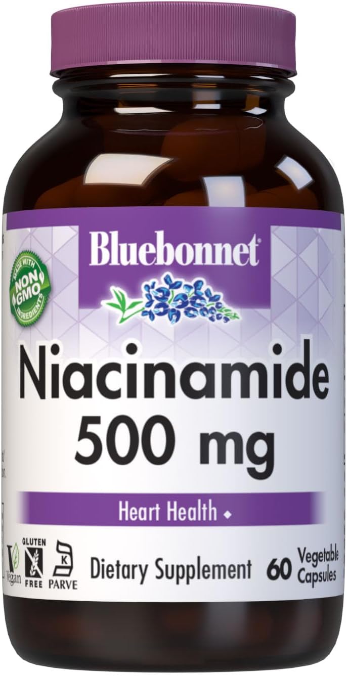 Bluebonnet Nutrition Niacinamida 500 mg - 60 Cápsulas Vegetales - Sin Soja, Sin Gluten, Vegano, No GMO