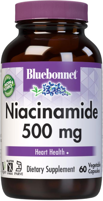Bluebonnet Nutrition Niacinamida 500mg, 60 – Niacina (ácido nicotínico): Puede causar enrojecimiento y sensación – Image 1