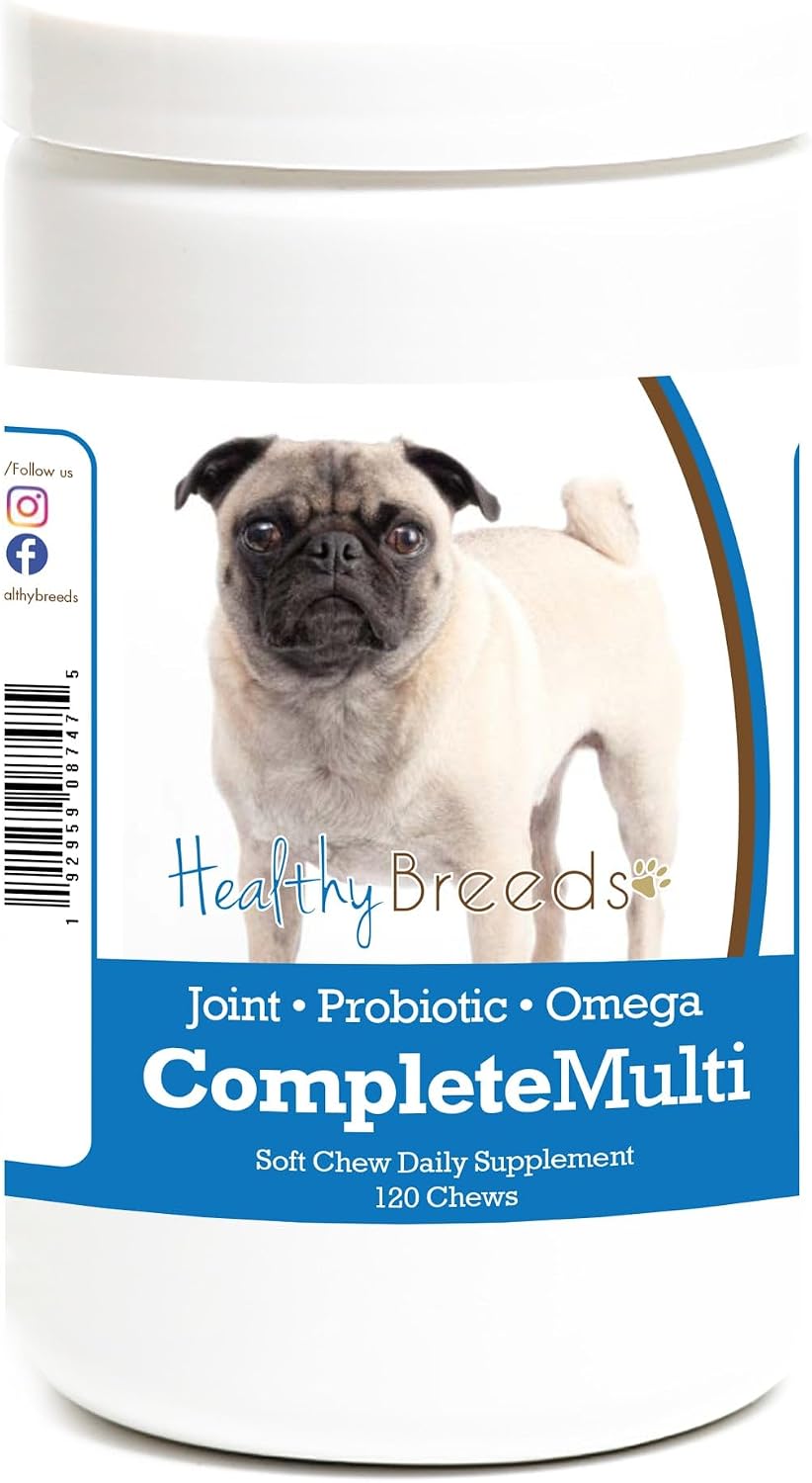 Healthy Breeds Pug Multivitamínico Todo en Uno Bocaditos Blandos (120 uds.)