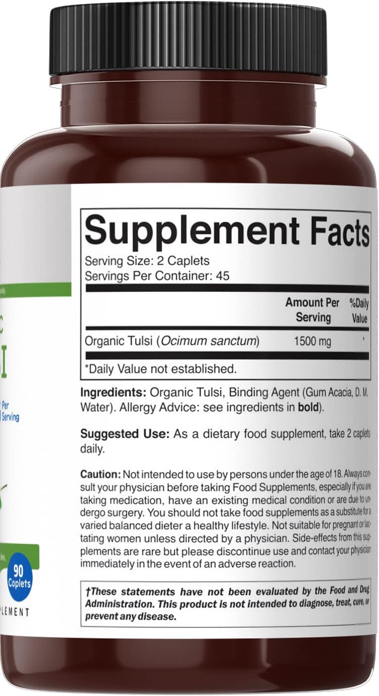 Organic Tulsi (Holy Basil) 1500mg, 90 Vegetarian Tablets
