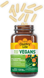 Country Life Max for Vegans - 120 Cápsulas Veganas - Multivitamínico Diario - Apoyo Inmunitario - Con Vitamina B12, Hierro, Aminoácidos, Coenzimas B - Sin Gluten
