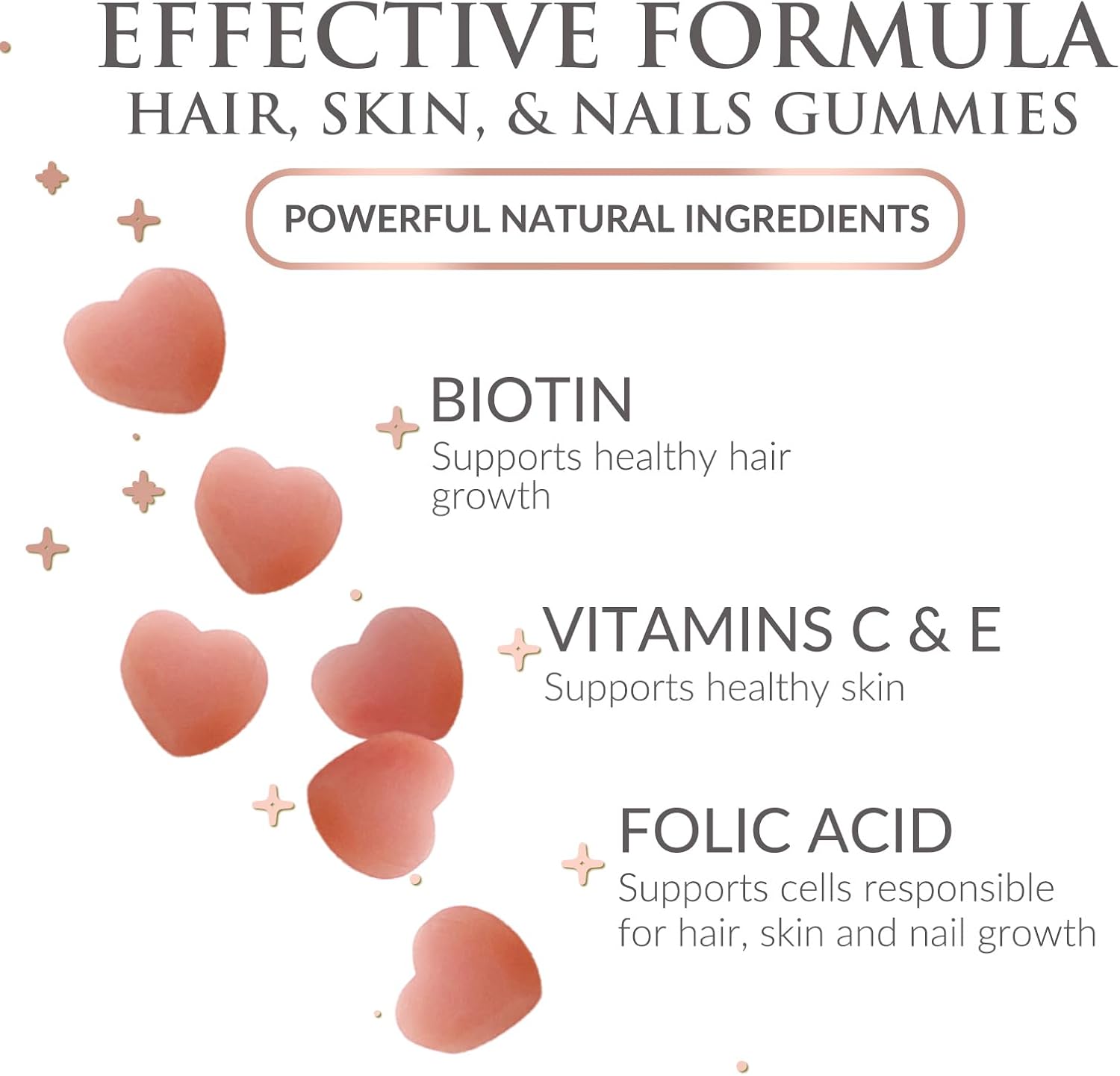 Hair Vitamins Gummies - Gominolas Sin Azúcar con Biotina 5000 mcg, Vitaminas A, B12, C, D, E y Ácido Fólico - 60 Gominolas