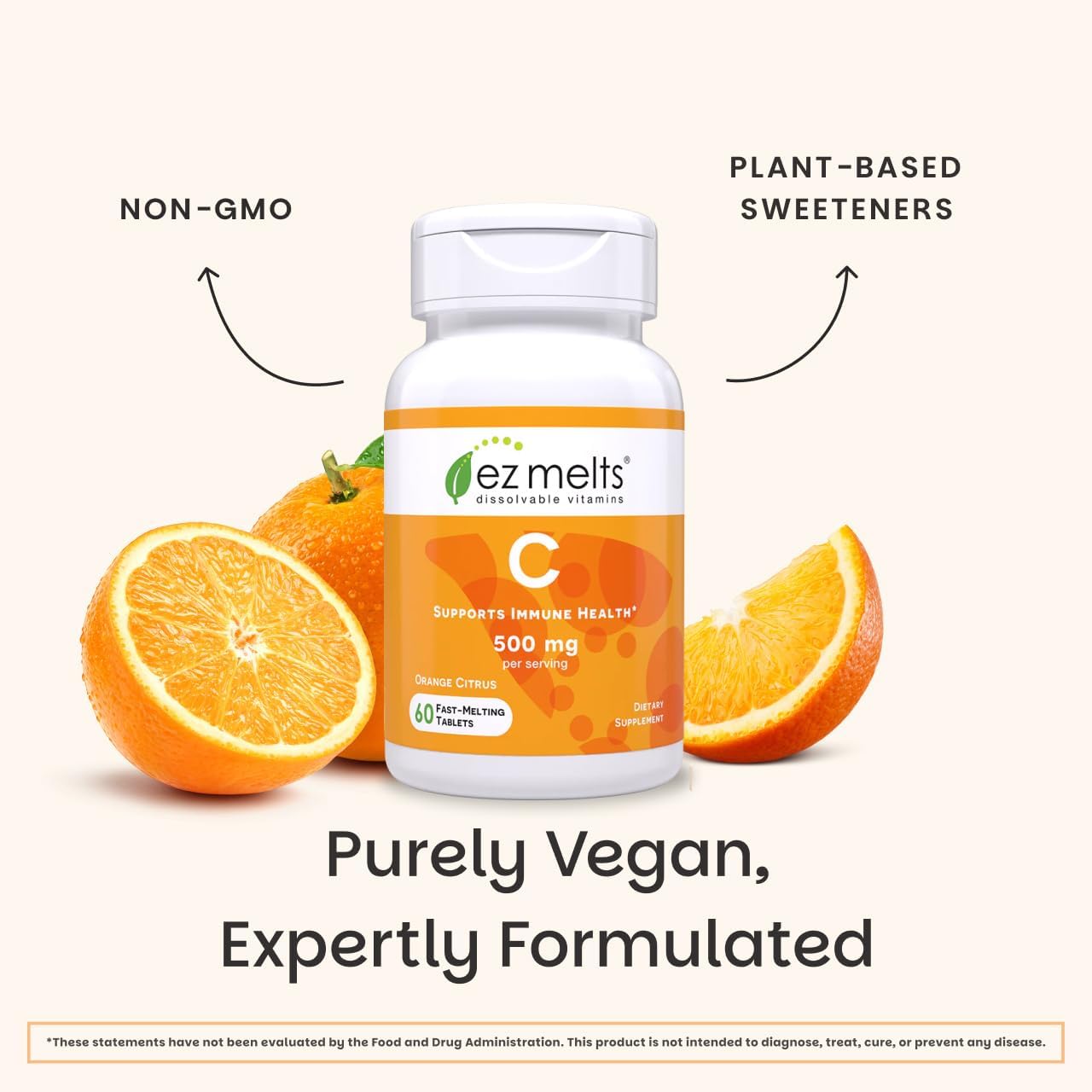 EZ Melts Vitamina C - 60 Comprimidos Bucodispersables - Sabor Naranja Cítrico