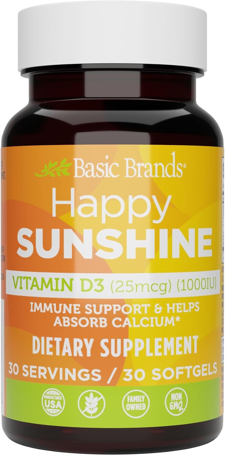 Basic Brands Happy Sunshine Vitamina D3 1000 UI (25 mcg) – 30 Cápsulas blandas