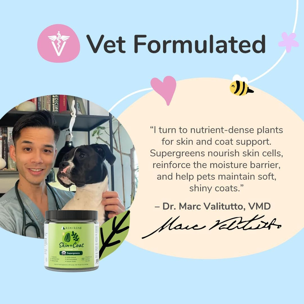 kin+kind Suplemento para la Piel y el Pelaje de Perros y Gatos – Vitaminas Naturales con Ingredientes Orgánicos – 3x8 oz