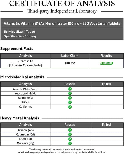 Vitamina B1 (Tiamina Mononitrato) 100 mg – – Función cardíaca: Apoya el funcionamiento normal del corazón, – Image 3