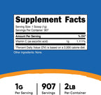 Nutricost Ácido Ascórbico en Polvo (Vitamina C) 2 LBS - Sin Gluten, No Transgénico