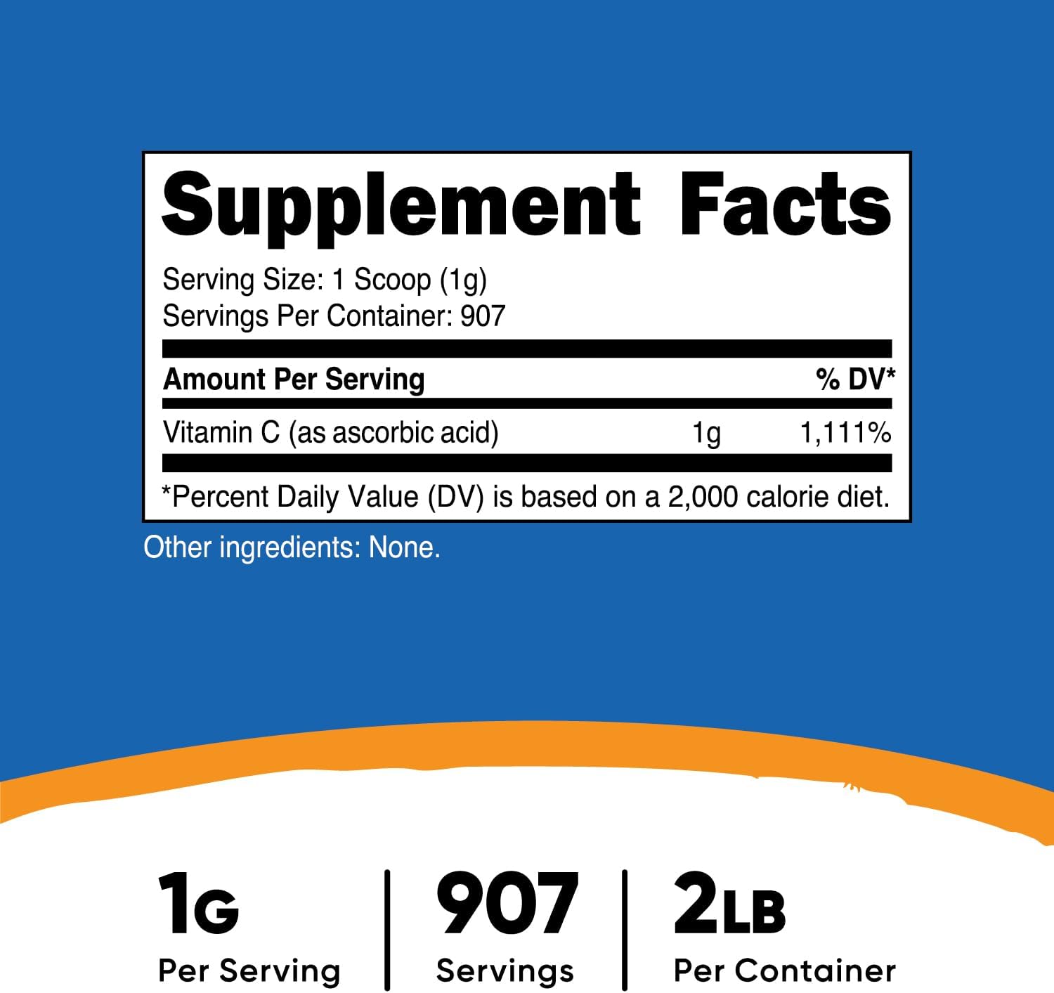 Nutricost Ácido Ascórbico en Polvo (Vitamina C) 2 LBS - Sin Gluten, No Transgénico