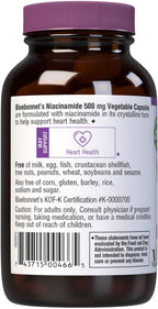 Bluebonnet Nutrition Niacinamida 500 mg - 60 Cápsulas Vegetales - Sin Soja, Sin Gluten, Vegano, No GMO