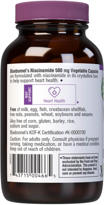 Bluebonnet Nutrition Niacinamida 500 mg - 60 – La niacina contribuye a la función psicológica normal. – Image 3