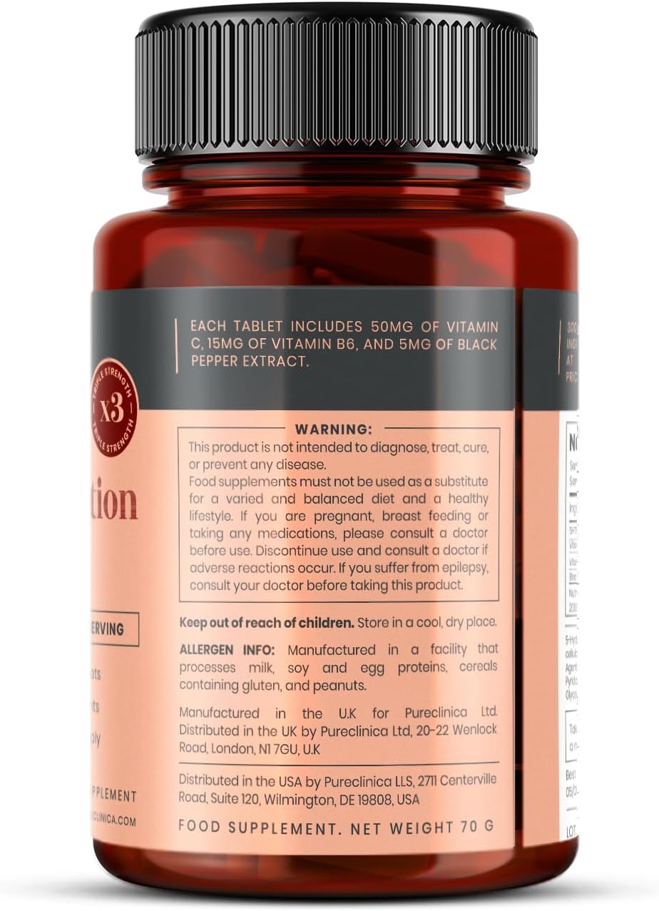 pureclinica 5HTP Alta Concentración 300mg x 180 Comprimidos (2 x 90) – Suministro para 6 Meses – con Vitamina C, B6 y Extracto de Pimienta Negra